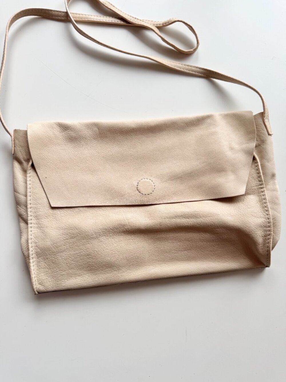 ZARA Beige Genuine Leather Foldover Flap Metal Frame Crossbody Bag Purse - Picture 3 of 15